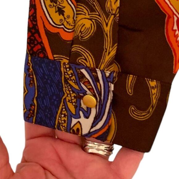 Chico's Women's Top Sz S Paisley Peasant  Lace Up Asymmetrical  Orange Brown - Picture 4 of 12